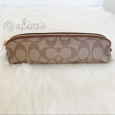 Brand New Coach Signature Pencil Case. This Little Versatile Piece Can Also Be Used As A Cosmetic Pouch Or As A Multipurpose Pouch/ Catchall. Approximate Dimensions - 8”L X 2”H X 2”W Material - Signature Coated Canvas And Leather Color - Khaki Zip Closure Smoke Free And Pet Free Home. Any Questions, Please Ask. Brown Pencil Case With Zipper For Daily Use, Brown Rectangular Pencil Case With Zipper, Brown Zipper Pouch Pencil Case, Beige Pencil Case With Zipper Closure For Everyday Use, Brown Zipper Pouch Pencil Case For Personal Use, Leather Pencil Case, Signature Canvas, Coach Accessories, Cosmetic Pouch