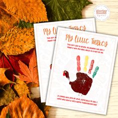 two thanksgiving cards with handprints on them