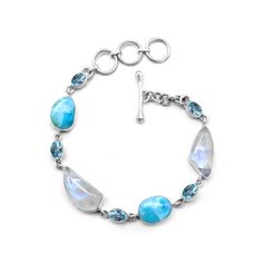 "💚BUY ANYTHING ABOVE $29 & GET FREE SHIPPING 💚BUY ANYTHING ABOVE $199 & GET FREE EXPRESS SHIPPING Product: Bracelet Gemstone : Larimar Secondary Gemstone : White Moonstone, Blue Topaz Length (inch): 8.5\" Adjustable Metal: Silver Gemstone Creation: Natural 925 Stamped: Yes We Are Manufacturers of All Kind of Jewelry For Bulk Purchase Kindly Contact Me Please Feel Free to Contact me For Any Query For More  Bracelets please visit : https://www.etsy.com/shop/ADORNCRAFTSTORE?ref=shop-header-name&l Sterling Silver Faceted Round Bracelets, Sterling Silver Faceted Bracelets, Faceted Sterling Silver Bracelets, Round Sterling Silver Bracelets With Faceted Details, Larimar Crystal, Larimar Bracelet, Larimar Jewelry, Hippie Bracelets, 925 Silver Bracelet