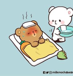 a teddy bear is eating food from a bowl and sitting next to a polar bear