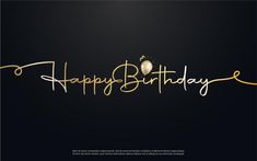 the happy birthday message is written in gold lettering on a black background with an image of a hot air balloon