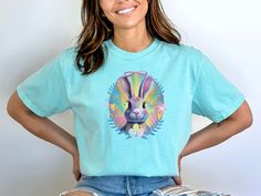 👕 Get into the Easter spirit with this groovy bunny t-shirt! Featuring a colorful rainbow design, this shirt is perfect for adding a pop of fun to your holiday wardrobe. The vibrant colors and adorable bunny graphic make this shirt a must-have for Easter celebrations. Whether you're hunting for eggs or enjoying a festive brunch, this shirt will have you looking stylish and festive all day long. Add a touch of whimsy to your Easter outfit with this groovy bunny shirt in rainbow colors! FEATURES 👉10 lively colors to match your mood. 👉Funny bunny rabbit graphic with groovy retro colors. 👉Relaxed fit, 100% ring-spun cotton. 👉Awesome easter gift for friends and family. SPECIFICATIONS 👉Item Type: T-Shirt 👉Material: 100% Ring-Spun Cotton 👉Medium Fabric (6.1 Oz/yd² (206.8 G/m  👉Relaxed fi Rabbit Graphic, Bunny Graphic, Bunny T Shirt, Easter Tees, Funny Bunny, Groovy Retro, Adorable Bunny, Bunny Shirt, Bunny Easter