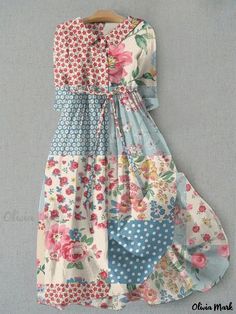 Olivia Mark - Collared Belted Shirt Dress with Button Details and Digital Print Tie Up Dress, Vintage Floral Top, Cozy Dress, Japanese Dress, Belted Shirt Dress, Elegant Blouses, Floral Prints Art, Flower Prints Art, Vintage Floral Print