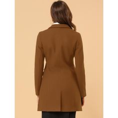 Be cozy in this warm winter coat which is cut with a notched lapel and versatile pockets for a feminine chic longline silhouette. Wear the trench coat for an elegant chic look in Coffee shops, Shopping, Work, Office, Business, Weekend Gathering, Formal, and Outdoors in chilly winter. Simply pair it with sophisticated clutch bags and chic high-heeled shoes for an elegant look. Fall Workwear Outerwear With Suit Collar, Brown Lapel Collar Outerwear, Fall Blazer With Notch Lapel In Solid Color, Notch Lapel Solid Color Blazer For Fall, Fall Notch Lapel Solid Color Blazer, Brown Outerwear With Lapel Collar, Collared Outerwear For Office In Fall, Casual Single-breasted Outerwear With Notched Lapel, Casual Single Breasted Notched Outerwear