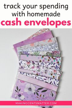 a stack of washi paper with text overlay reading how to track your spending with homemade cash envelopes