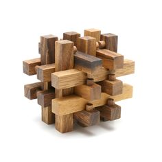 a wooden puzzle is shown on a white background