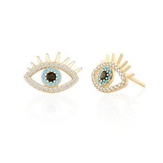 Fine Jewelry Earrings With Diamond Eyes, Fine Jewelry Earrings With Diamond Eyes As Gift, Gold Drop Earrings With Diamond Eyes, Gold Dangle Earrings With Diamond Eyes, Gold Earrings With Cubic Zirconia Diamond Eyes, Gold Plated Evil Eye Elegant Earrings, Elegant Gold Plated Evil Eye Earrings, Elegant Gold-plated Evil Eye Earrings, Post Jewelry