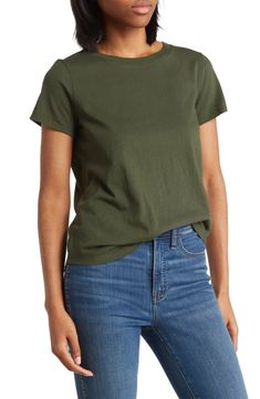 Madewell Vintage Crew Neck Cotton T-Shirt | Nordstromrack Casual Stretch Crew Neck T-shirt, Trendy Plain T-shirt For Everyday, Basic Green Everyday T-shirt, Green Stretch Cotton T-shirt, Basic Relaxed Fit Plain Tops, Stretch Cotton Graphic Tee T-shirt, Green Stretch T-shirt For Fall, Casual Green Plain T-shirt, Green Stretch Plain Tops