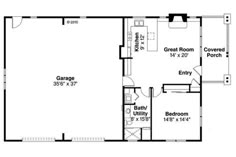 the floor plan for a two story house with an attached garage and living room area