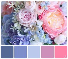 a bouquet of flowers with pastel colors in the middle and below it is an image of