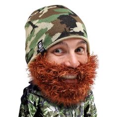 Funny camouflage beanie with detachable knit beard facemask. The perfect gift for beard lovers! Knitted Beard, Beard Beanie, Best White Elephant Gifts, Beard Hat, White Elephant Gifts Exchange, Crazy Hats, Beard Lover, Funny Hats, Gag Gifts Funny