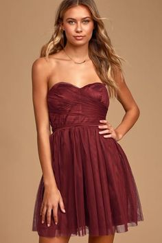 Dresses for Women | Best Women's Dresses Online Fall Cocktail Dress With Sweetheart Neckline, Sweetheart Neckline Dress For Night Out In Fall, Sleeveless Burgundy Dress For Fall, Burgundy Sleeveless Dress For Fall, Burgundy Sleeveless Fall Dress, Burgundy Strapless Dress, Pretty Midi Dresses, Casual Dresses For Teens, Cute Casual Dresses