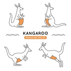 kangaroos are sitting and standing on their hind legs, with the word kangaroo above them