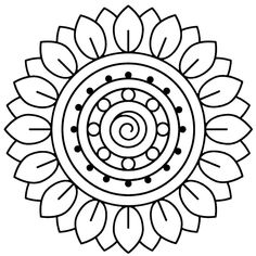 a black and white image of a flower with leaves in the shape of a circle