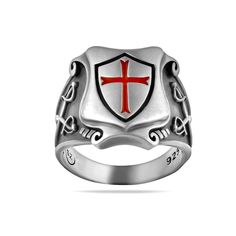 "Every similar ring seen in others adverts will be considered as an imitative / fake and not made by \"Silverzone77\"  NEW RING - KNIGHTS TEMPLAR RED ENAMEL CROSS WITH THE SWORDS OF THE KINGS. At the top is a shield with a red enamel cross inside *Unique design, made by hand. *Each of our items are hand crafted.  *Therefore may have fine speckles or scratches. *All elements of the ring are made through a cold carving process. *As all this can be seen on the photos.  *The pictures are real and no Red Symbolic Sterling Silver Ring, Silver Sterling Vintage Enamel Ring, Red Sterling Silver Engraved Ring, Knight Ring, Enamel Cross, 925 Ring, Hand Cast, Schmuck Design, 925 Silver Rings