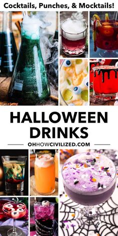 halloween drinks and cocktails are featured in this collage