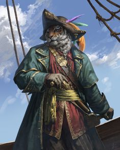 a man dressed as a pirate standing on top of a boat