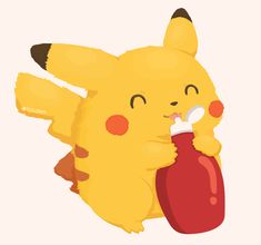 a cartoon pikachu holding a hot dog