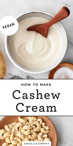 cashew cream in a bowl with wooden spoon