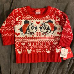 Size 12 Months. New With Tags. Minnie Mouse Christmas Sweater Cute Red Winter Tops, Playful Red Christmas Tops, Red Sweater For Fall Playtime, Cute Red Winter Sweater, Cute Red Holiday Tops, Baby Boy Disney, Minnie Mouse Sweater, Minnie Mouse Christmas, Retro Disney