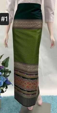 Package Contents: 1 Skirt Traditional Green Lined Skirt, Khmer Skirt, Zipper Skirt, Womens Skirts, Laos, Labour Day, Temple, Art Collection, Thailand