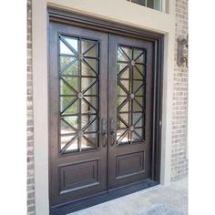 12 gauge iron steel double entry door with kickplate Exterior House Doors, Double Front Entry Doors, Garage Door Types, Iron Front Door, Garage Door Styles, Iron Entry Doors, Elegant Entryway, Door Sweep, Security Safe