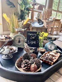 a tray filled with lots of food on top of a table