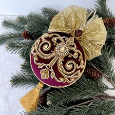 an ornament hanging from a christmas tree