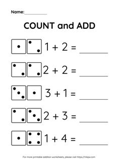 a printable worksheet for adding to the number 1 and 2 with numbers