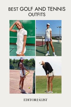 four different pictures of tennis players on the same page, with text that reads best golf and tennis outfits