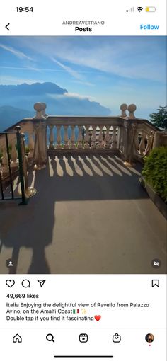 an instagram photo taken on the balcony of a hotel in ravello, italy