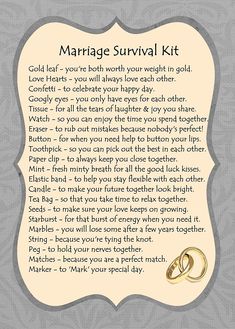 a marriage survival kit with two wedding rings