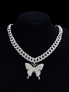 For Women Men Trendy Punk Hip Hop Style Rock Party Full Rhinestone Gorgeous Butterfly Charm Necklace Silver Glamorous   Zinc Alloy     Men Fashion Jewelry, size features are:Bust: ,Length: ,Sleeve Length: Female Chains, Xoxo Jewelry, Fancy Watches, Embellished Fashion, Pretty Jewelry Necklaces, Expensive Jewelry Luxury, Wrist Jewelry, Fashion Eye Glasses, Hip Hop Style