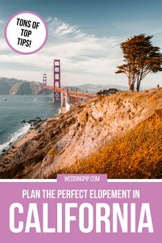 a pink and white poster with the words plan the perfect elopement in california