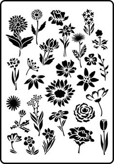 black and white silhouettes of flowers