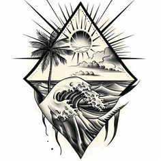 Vibrant Beach Tattoo Design Pack Men’s Side Tattoo, Neo Traditional Tattoo Design Black And Grey, Tattoo Ideas Beach Theme, Mens Beach Tattoo, Florida Tattoos For Men, Men’s Beach Tattoos, Beach Triangle Tattoo, Flag Tattoo For Women