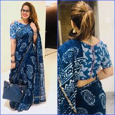 Ful Sleevs Design Blouse, Office Wear Blouse Designs Latest, Office Saree Jacket Designs Latest, Batik Saree Blouse Designs, Indigo Saree Blouse Combination, Saree Jacket Designs For Office, Indigo Blouse Designs, Indigo Saree Blouse Designs, Indigo Cotton Saree