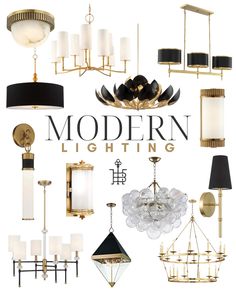 the modern lighting collection is available in various styles and colors, including black, gold, and white