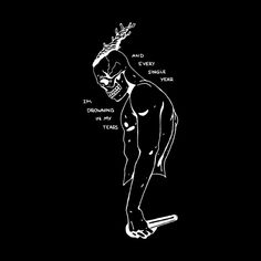 a black and white drawing of a naked man with words on it's side