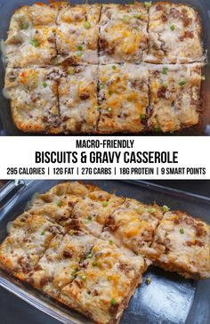 two pictures showing different types of casserole in pans with text overlay