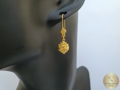 "★ Traditional Croatian filigree ball earrings, handcrafted in solid 14 k gold. Replicas of 19th century Ethnic, Heritage jewelry from Dubrovnik - Dalmatia region. Simple in style, versatile to wear with any outfit, and perfect for any occasion. Earrings end with decorative, secure latching type of ear-wires. ★ *These earrings are handmade on order in 7-10 business days* Due to the handmade creation, every pair is unique, so there can be tiny variations in dimensions of the finished earrings. Th Gold Round Beads Earrings For Wedding, Gold Earrings With Round Beads For Wedding, Yellow Gold Filigree Dangle Bridal Earrings, Yellow Gold Filigree Drop Bridal Earrings, Formal Bridal Drop Earrings With Filigree, Formal Bridal Filigree Drop Earrings, Gift Yellow Gold Filigree Bridal Earrings, Ornate Filigree Bridal Earrings For Formal Occasions, Round Filigree Earrings For Wedding