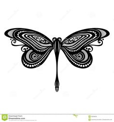 black and white drawing of a dragonfly with intricate designs on it's wings