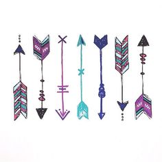 an assortment of different colored arrows on a white background