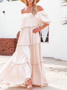 Olivia Mark - Perfect for Casual Outings Off the Shoulder Summer Dress Off The Shoulder Summer Dress, Off The Shoulder Maxi Dress, High Waist Dress, Dress Dusty, Half Sleeve Dresses, Elegant Dresses Long, Women Long Dresses, Bohemian Dress, White Maxi Dresses