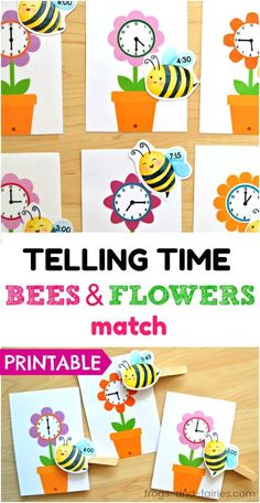 telling time bees and flowers match with matching cards to help kids learn how to tell the time