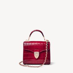 Mini Mayfair Bag in Cherry Ombre Small Croc | Aspinal of London Luxury Red Shoulder Bag With Turn-lock Closure, Light Luxury Top Handle Satchel For Formal Occasions, Luxury Formal Bags With Palladium Hardware, Luxury Formal Shoulder Bag With Turn-lock Closure, Light Luxury Formal Top Handle Satchel, Formal Light Luxury Top Handle Satchel, Luxury Bags With Top Handle And Turn-lock Closure, Luxury Business Bags With Turn-lock Closure, Luxury Rectangular Bags With Turn-lock Closure