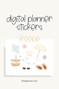 the digital planner sticker is shown with an umbrella, basket and other items on it