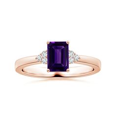 GIA Certified Emerald-Cut Amethyst Ring with Reverse Tapered Shank Push Presents, Amethyst Ring, Emerald Cut, Sapphire Ring, Heart Ring, Emerald, 18k Gold, Sapphire, Amethyst