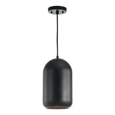 a black pendant light hanging from a ceiling