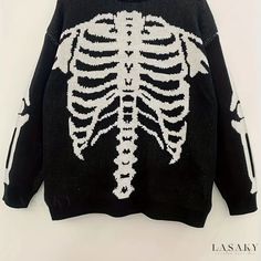 Lasaky - Womens Winter and Fall Casual Knitted Sweater Featuring Halloween Skeleton Pattern Skeleton Sweater Outfit, Halloween Plus Size, Skeleton Sweater, Men's Robes, Estilo Grunge, Skeleton Print, Sweater Outfit, Casual Sweater, Halloween Skeleton